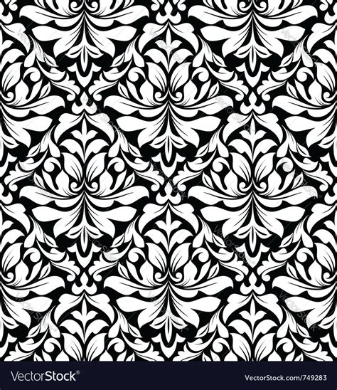 Floral Seamless Damask Pattern In White And Black Vector Image