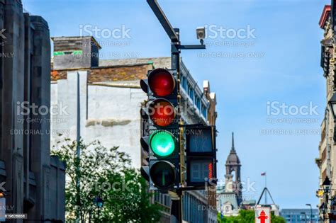 Old Montreal And Old Port Green Traffic Light Stock Photo Download