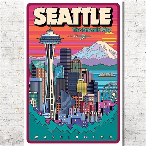 Seattle Seattle Poster Seattle Wall Art Seattle Art Print Etsy
