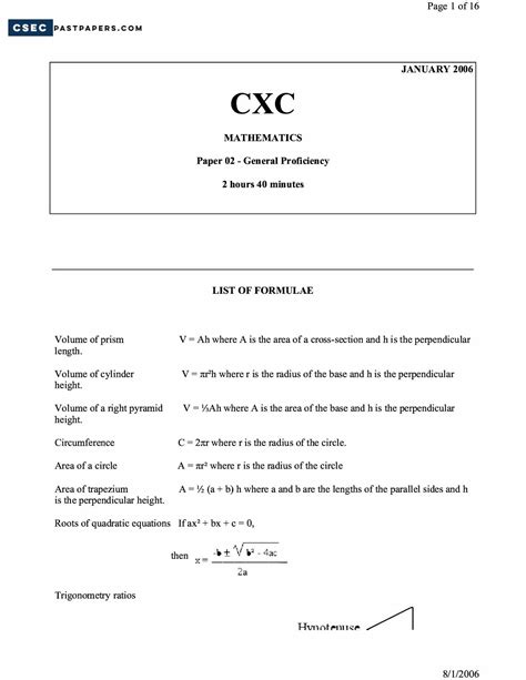 Calaméo Csec Mathematics Past Papers 2 2005 2008
