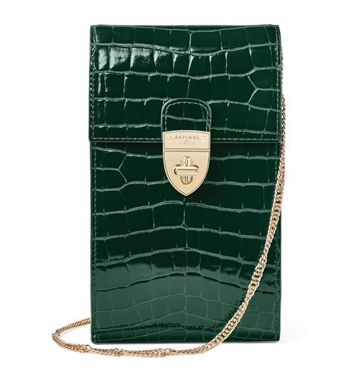 Womens Aspinal Of London Green Croc Embossed Leather Mayfair Phone Case