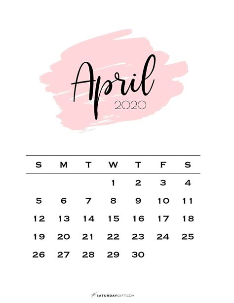Free Download Cute Free Printable April 2021 Calendar Saturdayt
