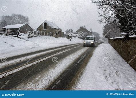 Winter Driving In The Countryside Of North Yorkshire England Stock
