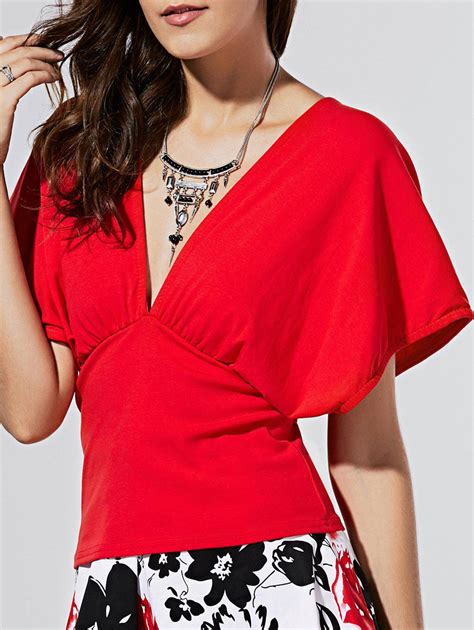 7 Off Stylish Plunge Neck Kimono Sleeve Top For Women Rosegal