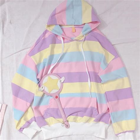 Rainbow Stripe Hoodie Pastel Hoodie Kawaii Hoodie Kawaii Clothes