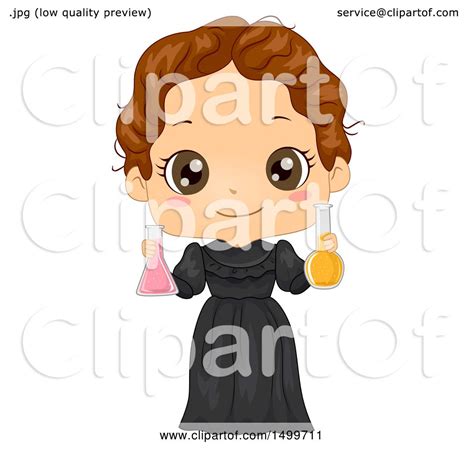 Clipart Of A Cute Brunette Girl In A Marie Curie Costume Royalty Free