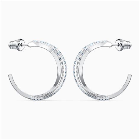 Buy Swarovski Twist Hoop Pierced Earrings Blue With Rhodium Plating