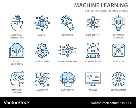 Machine Learning Line Icons Set Royalty Free Vector Image