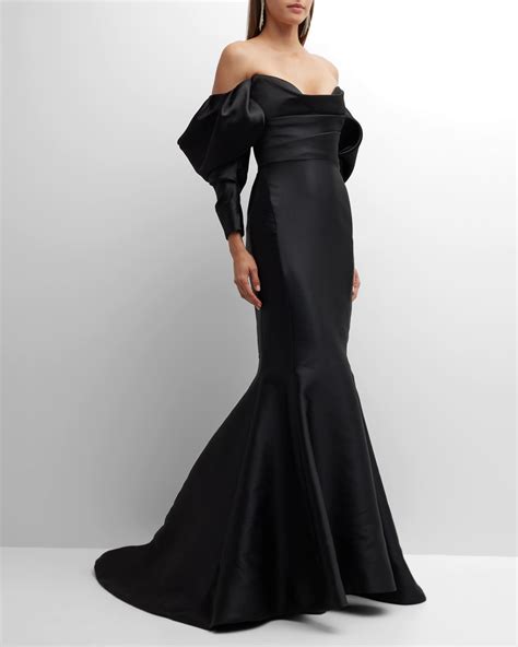 Marchesa Off The Shoulder Detachable Sleeves Mermaid Gown Neiman Marcus