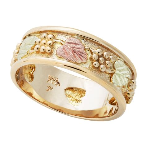 14k Black Hills Gold Wedding Ring With 12k Leaves 