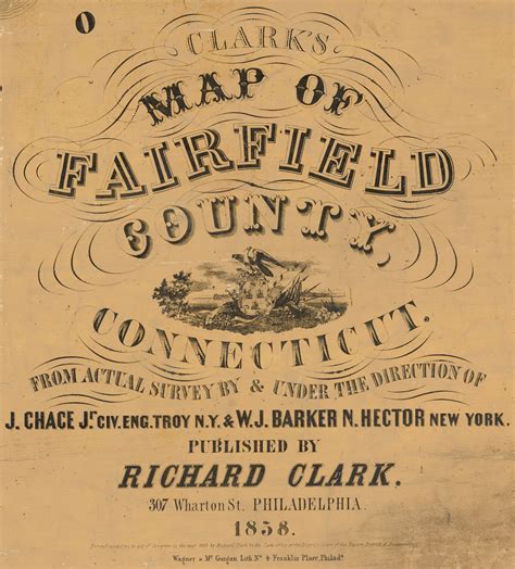 Fairfield County Cartouche Connecticut 1858 Fairfield Co Old Map