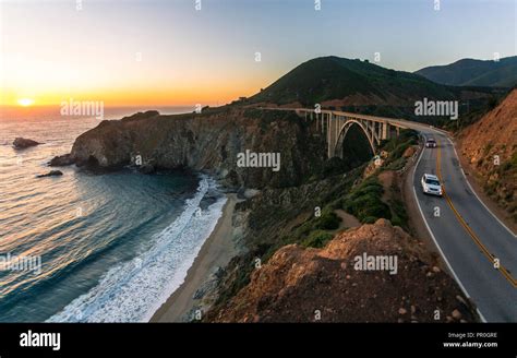Sunset Over Bixby Creek Bridge Big Sur California United States Of