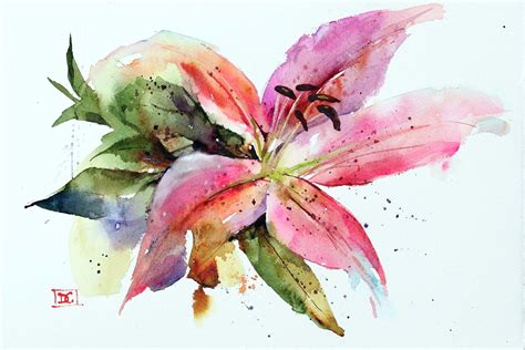 Stargazer Lily Floral Watercolor Painting By Dean Crouser Etsy