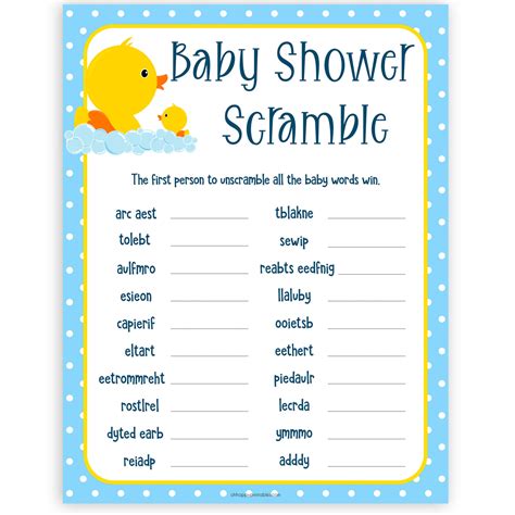 Baby Shower Word Scramble Rubber Ducky Printable Baby Games