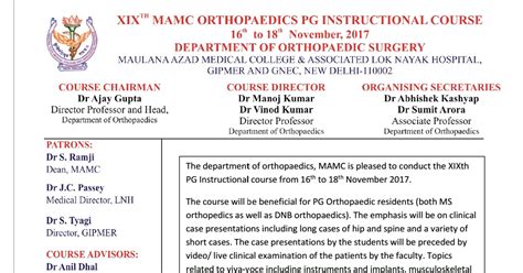 Mamc Ortho Pg Course 2017 Dnb Orthopaedics Ms