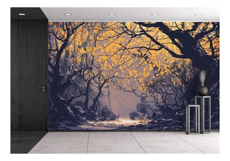Wall26 Night Scene Of Autumn Forest Landscape Painting Removable
