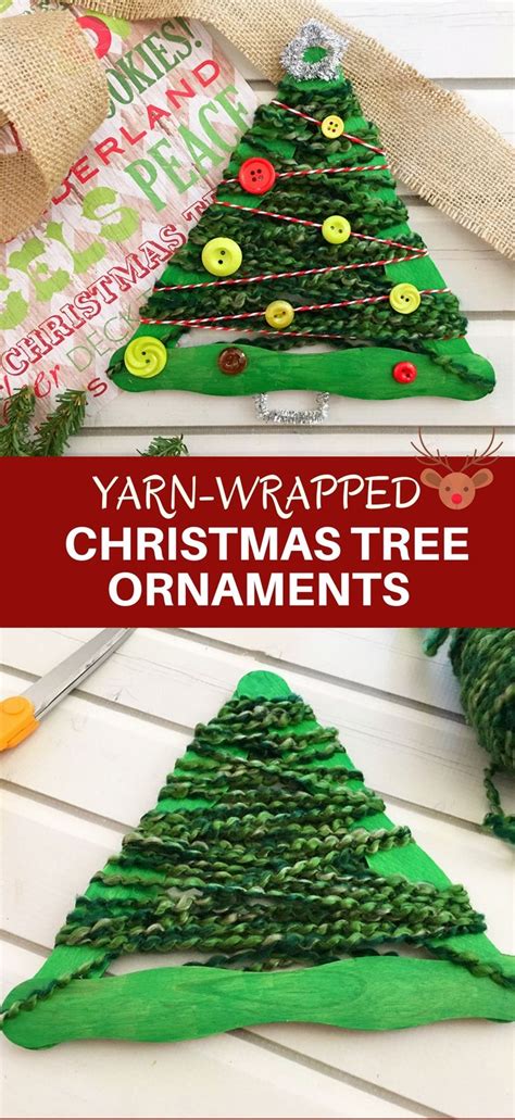 Yarn Wrapped Christmas Tree Craft Stick Ornaments