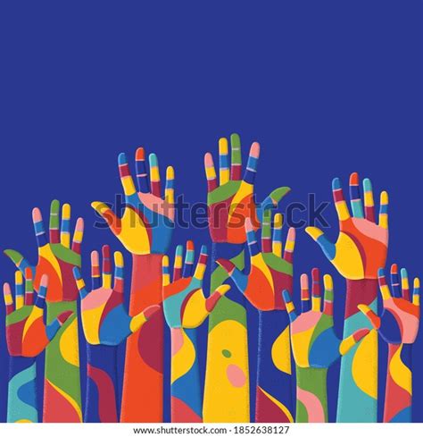 Colorful Hands Volunteers Vector Illustration Association Stock Vector