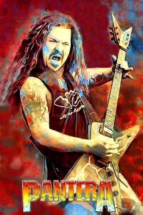 A Man With Long Hair Holding A Guitar In His Hand And The Words Pantera