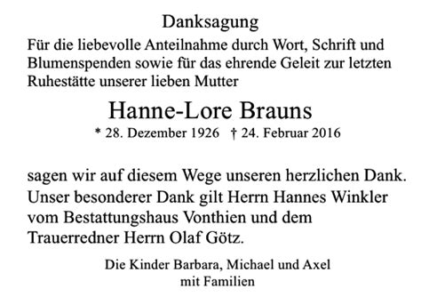 Traueranzeigen Von Hanne Lore Brauns Trauer Anzeigen De