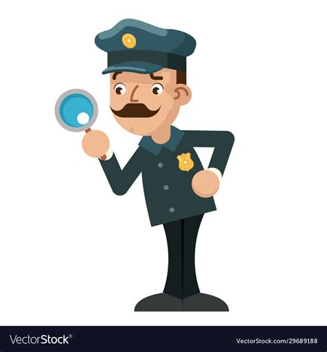 Magnifying Glass Policeman Detective Police Vector Image