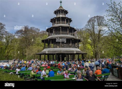 Many Visitors In The Beer Garden Chinese Tower English Garden Munich