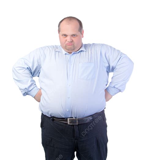 Happy Fat Man In A Blue Shirt Caucasian Male Fat Guts Posing Png