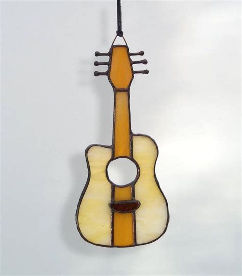 Stained Glass Acoustic Guitar Suncatcher Ornament Etsy Tiffany Glass Art Stained Glass