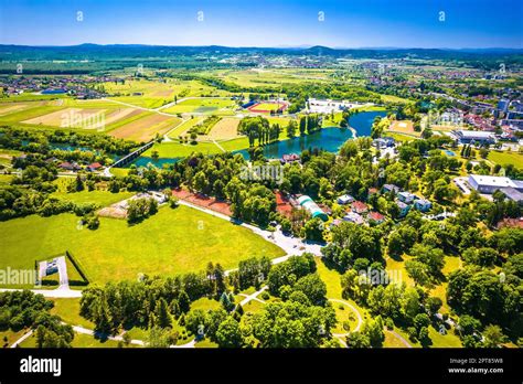 Aerial View Of Korana River And Green Landscape In Town Of Karlovac