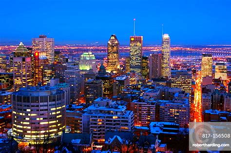 Nighttime View Of Downtown Montreal Stock Photo
