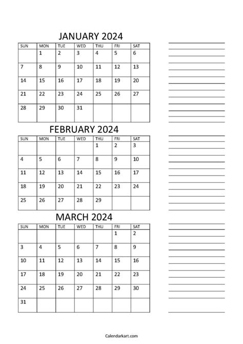 3 Month Calendar 2024 Printable Calendar 2024 Printable Calendar 2024