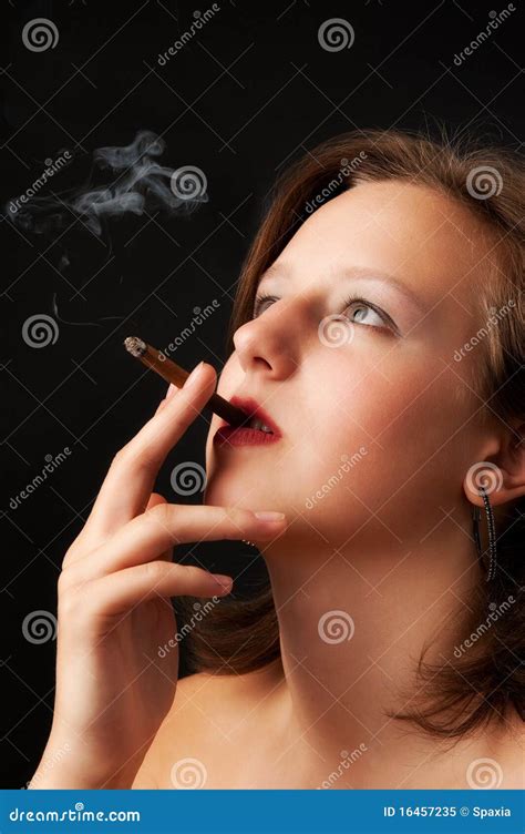 Beautiful Woman Smokes A Cigarette Stock Image Image Of Makeup Hand