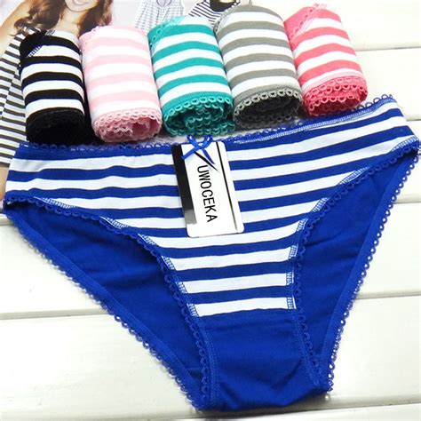5pcs Cotton Underwear Womens Briefs Sexy Striped Panties For Ladies In