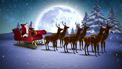 Digital Animation Of Santa Waving In His Sleigh With Reindeer And