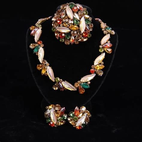 Sold Price Kramer 3pc Parure Multi Color Jeweled Necklace Brooch
