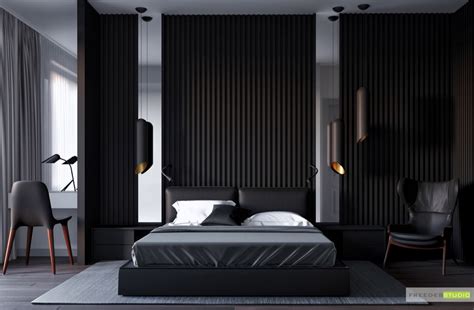 Dark Grey Bedroom Walls With Wooden And White Accents