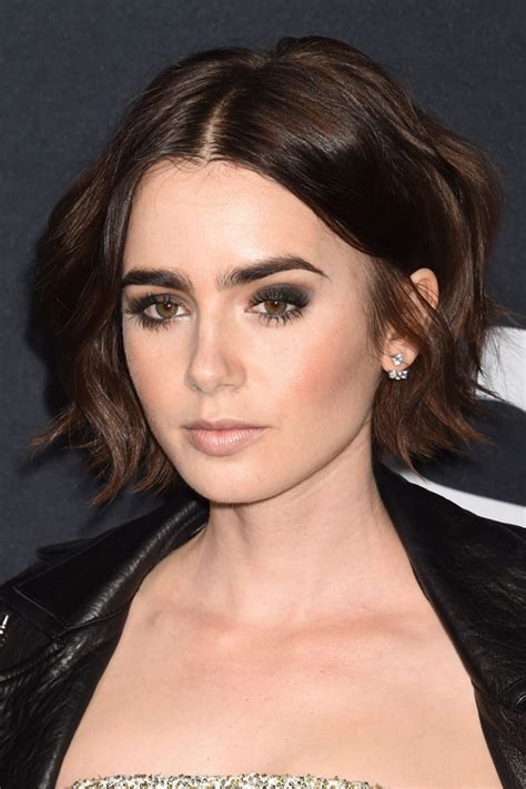 Lily Collins Wavy Medium Brown Bob Shaggy Bob Hairstyle Steal Her Style