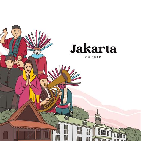 Premium Vector Set Jakarta Illustration Hand Drawn Indonesian