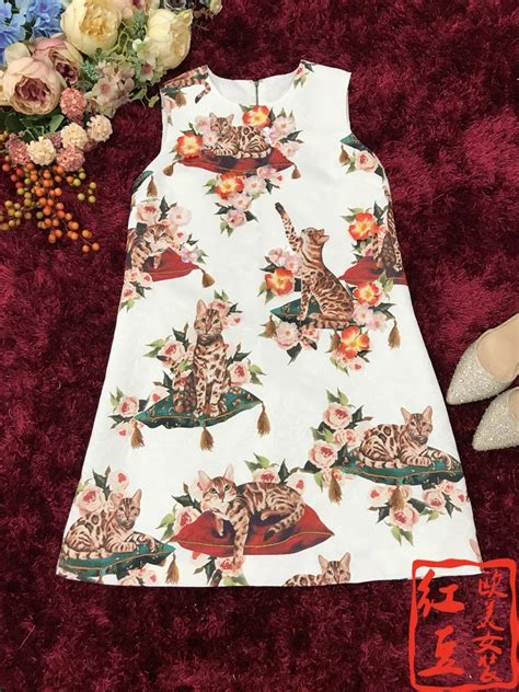 New Arrival 2017 Fashion Woman Summer Dress Cat Pattern Brief A Line
