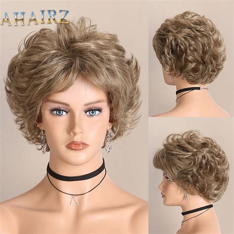 Synthetic Golden Brown Wig For Women Hair Fluffy Short Curly Wig Daily