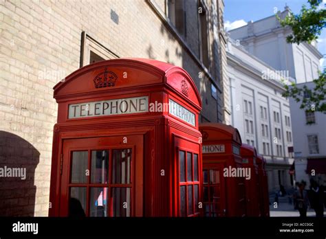 London England Telephone Booths In A Row Stock Photo Alamy
