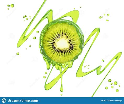 Kiwi In Fruit Sauce Or Syrup Pouring Wave Or Flow Splash Abstract