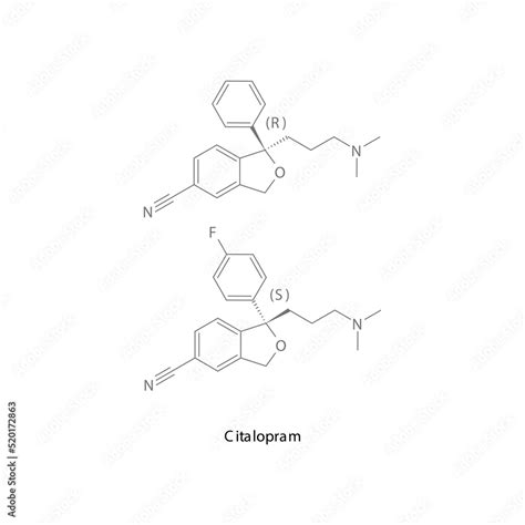 Citalopram Molecule Flat Skeletal Structure Ssri Selective Serotonin