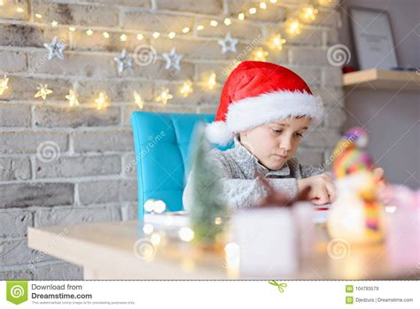 Boy In Santa Claus Drawing A Pastel Drawing For Santa