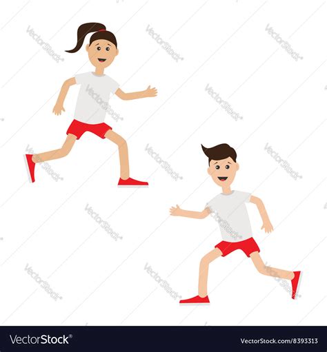 Funny Cartoon Running Girl And Boy Cute Run Woman Vector Image