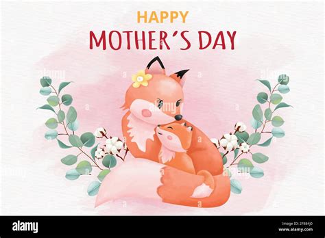 Happy Mother S Day Card With Foxes Illustration Stock Vector Image Art Alamy
