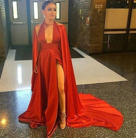 Sexy Deep V Neck Red Mermaid Prom Dresses With Cape Coat Satin Slit