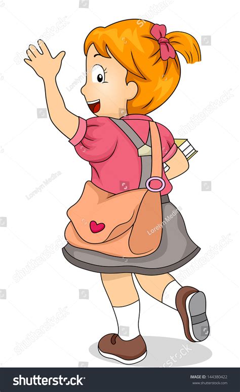 Illustration Of Little Kid Student Girl Waving Come Here 144380422