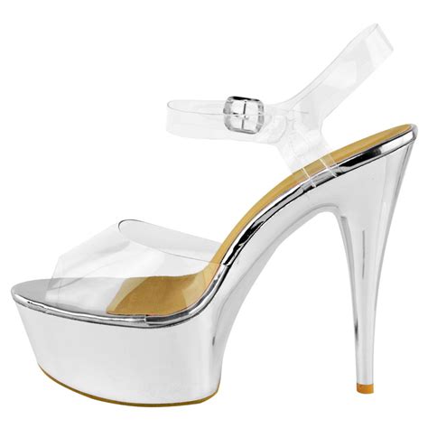 Womens High Heel Stilleto Perspex Platform Sandals Sexy Clear Party