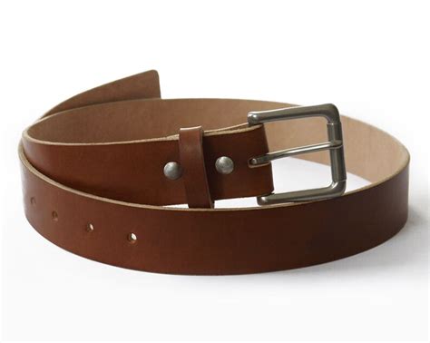 Mens Handmade Medium Brown Veg Tan Leather Belt Brass Buckles Etsy